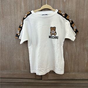 Moschino White Tee with Brown Teddy Stripe